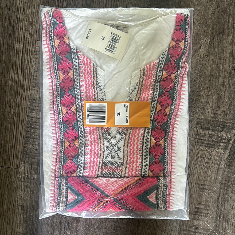 Lucky Brand Pink and White Embroidered Top 3X NWT